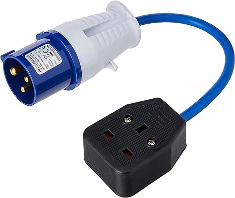 16A-13A Fly Lead Converter 16A Plug to 13A Socket, Blue